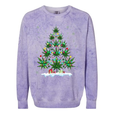 Cannabis Christmas Tree Xmas Funny Smoking Weed Marijuana Colorblast Crewneck Sweatshirt