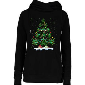 Cannabis Christmas Tree Xmas Funny Smoking Weed Marijuana Womens Funnel Neck Pullover Hood