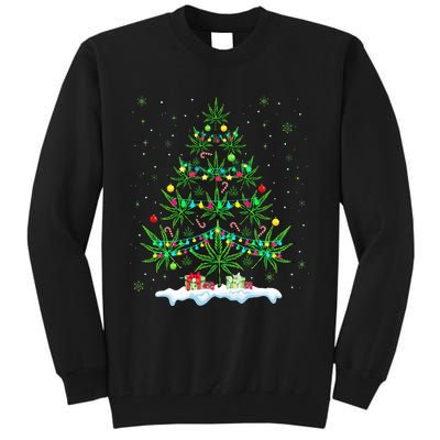 Cannabis Christmas Tree Xmas Funny Smoking Weed Marijuana Tall Sweatshirt