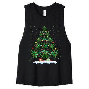 Cannabis Christmas Tree Xmas Funny Smoking Weed Marijuana Women's Racerback Cropped Tank