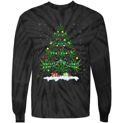 Cannabis Christmas Tree Xmas Funny Smoking Weed Marijuana Tie-Dye Long Sleeve Shirt