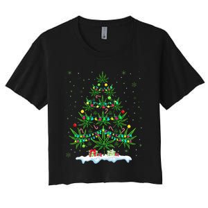 Cannabis Christmas Tree Xmas Funny Smoking Weed Marijuana Women's Crop Top Tee