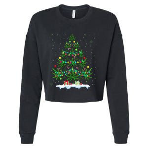 Cannabis Christmas Tree Xmas Funny Smoking Weed Marijuana Cropped Pullover Crew