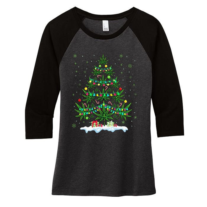 Cannabis Christmas Tree Xmas Funny Smoking Weed Marijuana Women's Tri-Blend 3/4-Sleeve Raglan Shirt