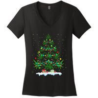 Cannabis Christmas Tree Xmas Funny Smoking Weed Marijuana Women's V-Neck T-Shirt