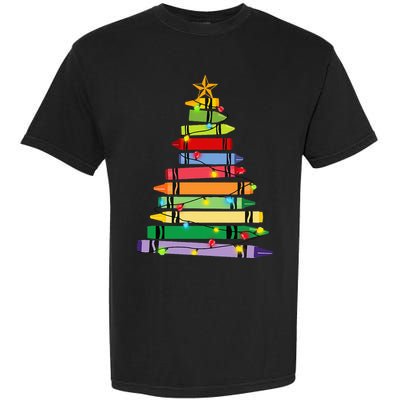 Christmas Crayon Tree Light Gifts for Teachers Garment-Dyed Heavyweight T-Shirt