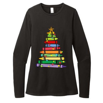 Christmas Crayon Tree Light Gifts for Teachers Womens CVC Long Sleeve Shirt