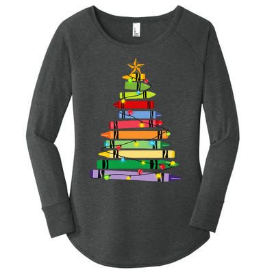 Christmas Crayon Tree Light Gifts for Teachers Women's Perfect Tri Tunic Long Sleeve Shirt