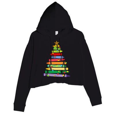 Christmas Crayon Tree Light Gifts for Teachers Crop Fleece Hoodie