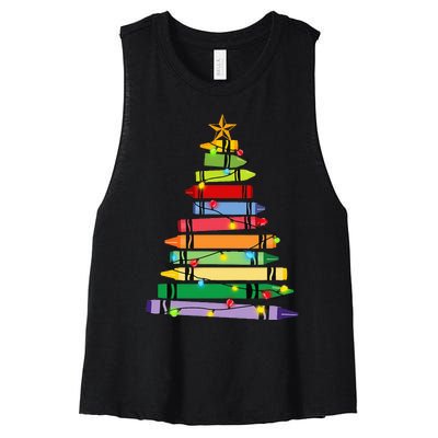 Christmas Crayon Tree Light Gifts for Teachers Women's Racerback Cropped Tank