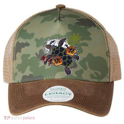 Colorful Cute Turtle Hawaiian Flowers Sea Turtle Floral Legacy Tie Dye Trucker Hat