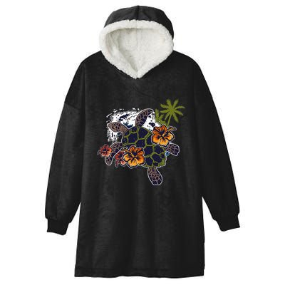 Colorful Cute Turtle Hawaiian Flowers Sea Turtle Floral Hooded Wearable Blanket