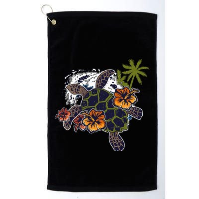Colorful Cute Turtle Hawaiian Flowers Sea Turtle Floral Golf Towel