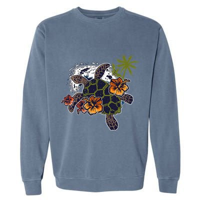 Colorful Cute Turtle Hawaiian Flowers Sea Turtle Floral Garment-Dyed Sweatshirt