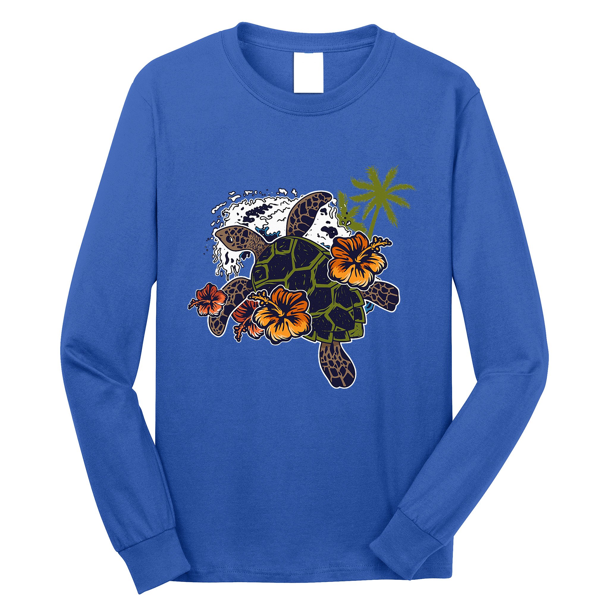 Colorful Cute Turtle Hawaiian Flowers Sea Turtle Floral Long Sleeve Shirt