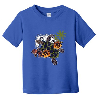 Colorful Cute Turtle Hawaiian Flowers Sea Turtle Floral Toddler T-Shirt