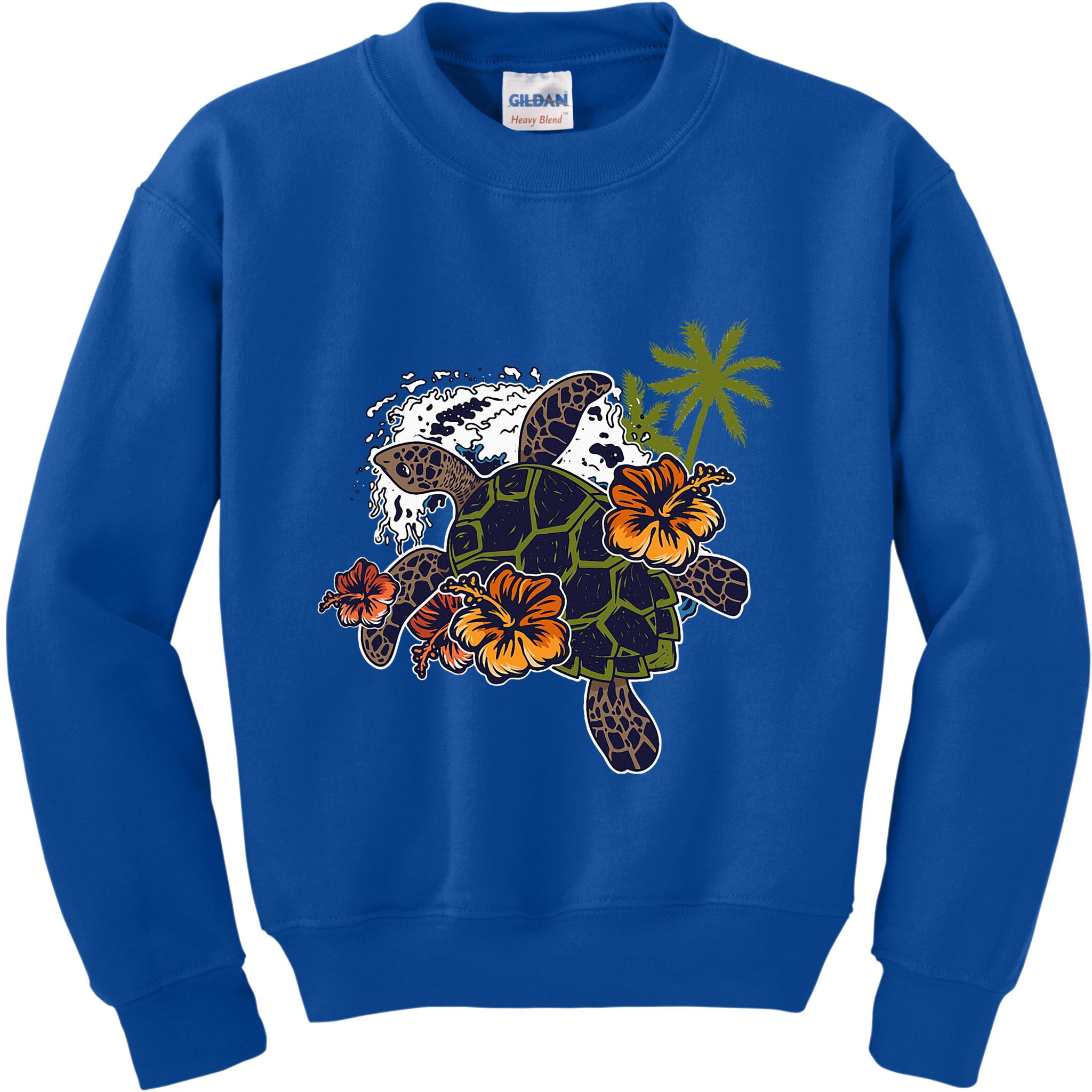Colorful Cute Turtle Hawaiian Flowers Sea Turtle Floral Kids Sweatshirt