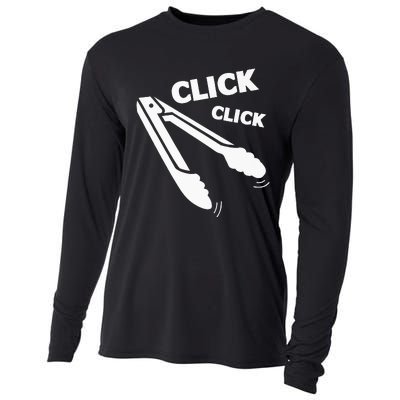 Click Click Tongs BBQ Barbecue Funny Premium Cooling Performance Long Sleeve Crew