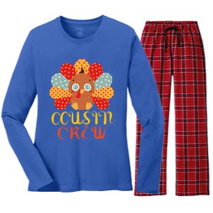 Cousin Crew Turkey Cute Family Thanksgiving Pajamas Matching Meaningful Gift Women's Long Sleeve Flannel Pajama Set 