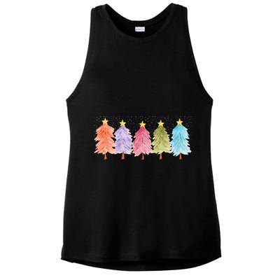 Colorful Christmas Tree Festive Holiday Ladies PosiCharge Tri-Blend Wicking Tank