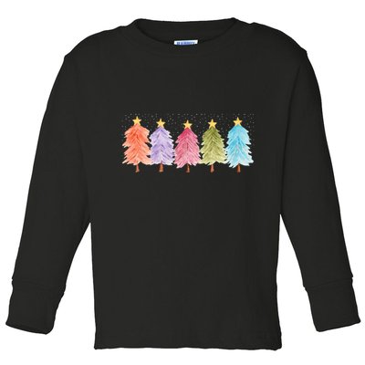 Colorful Christmas Tree Festive Holiday Toddler Long Sleeve Shirt