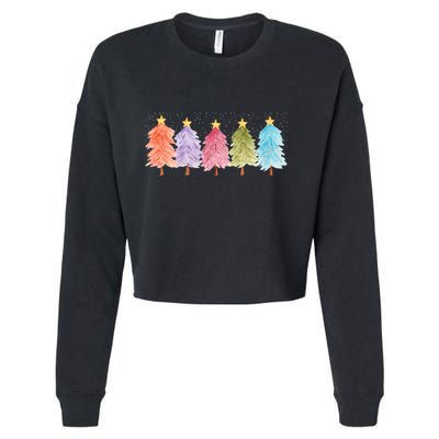 Colorful Christmas Tree Festive Holiday Cropped Pullover Crew