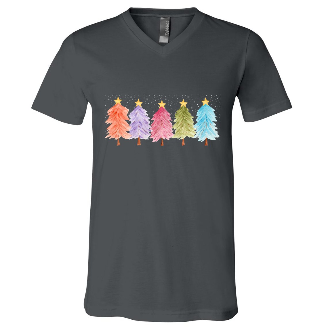 Colorful Christmas Tree Festive Holiday V-Neck T-Shirt