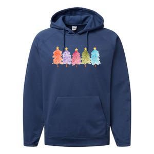 Colorful Christmas Tree Festive Holiday Performance Fleece Hoodie