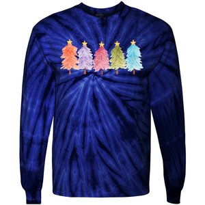 Colorful Christmas Tree Festive Holiday Tie-Dye Long Sleeve Shirt