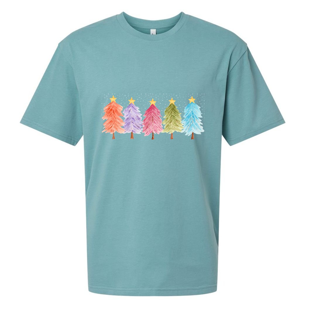 Colorful Christmas Tree Festive Holiday Sueded Cloud Jersey T-Shirt