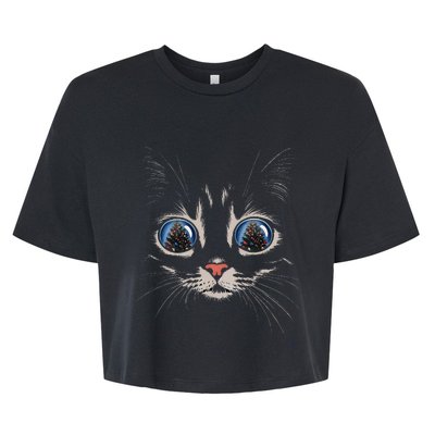 Cat Christmas Tree Reflection Bella+Canvas Jersey Crop Tee