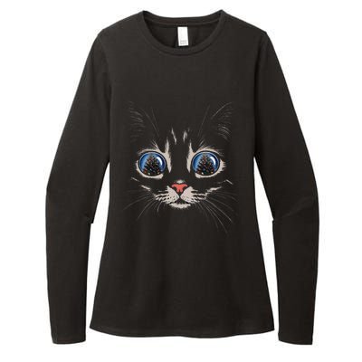 Cat Christmas Tree Reflection Womens CVC Long Sleeve Shirt