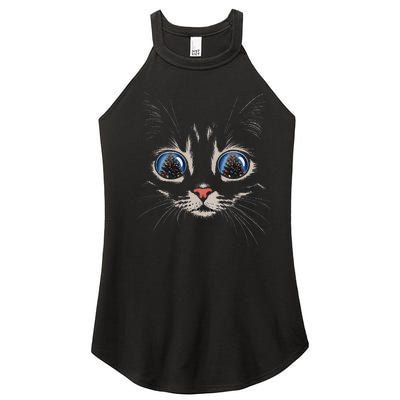 Cat Christmas Tree Reflection Women’s Perfect Tri Rocker Tank