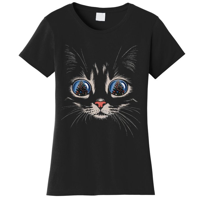 Cat Christmas Tree Reflection Women's T-Shirt