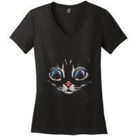 Cat Christmas Tree Reflection Women's V-Neck T-Shirt