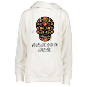 Caza Con Todu Tu Corazon Halloween Sugar Skull Womens Funnel Neck Pullover Hood