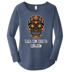 Caza Con Todu Tu Corazon Halloween Sugar Skull Women's Perfect Tri Tunic Long Sleeve Shirt