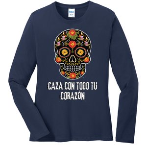 Caza Con Todu Tu Corazon Halloween Sugar Skull Ladies Long Sleeve Shirt