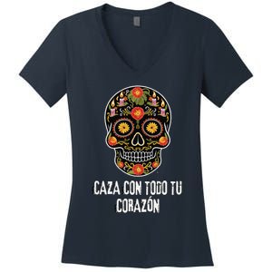 Caza Con Todu Tu Corazon Halloween Sugar Skull Women's V-Neck T-Shirt