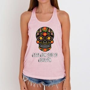 Caza Con Todu Tu Corazon Halloween Sugar Skull Women's Knotted Racerback Tank