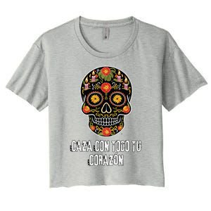 Caza Con Todu Tu Corazon Halloween Sugar Skull Women's Crop Top Tee