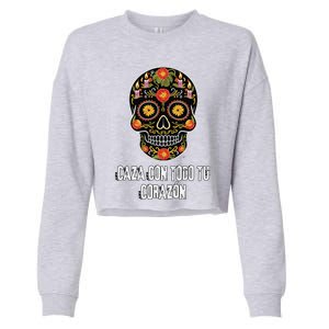 Caza Con Todu Tu Corazon Halloween Sugar Skull Cropped Pullover Crew