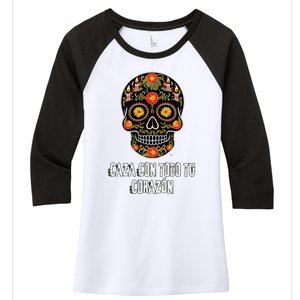 Caza Con Todu Tu Corazon Halloween Sugar Skull Women's Tri-Blend 3/4-Sleeve Raglan Shirt