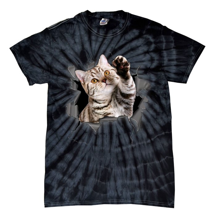 Cute Cat Torn Cloth Funny For Cat Lover Cat Mom Cat Dad Tie-Dye T-Shirt