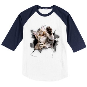 Cute Cat Torn Cloth Funny For Cat Lover Cat Mom Cat Dad Baseball Sleeve Shirt