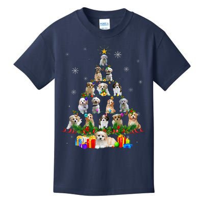 Cavachon Christmas Tree Lights Funny Lover Dog Xmas Pajamas Kids T-Shirt