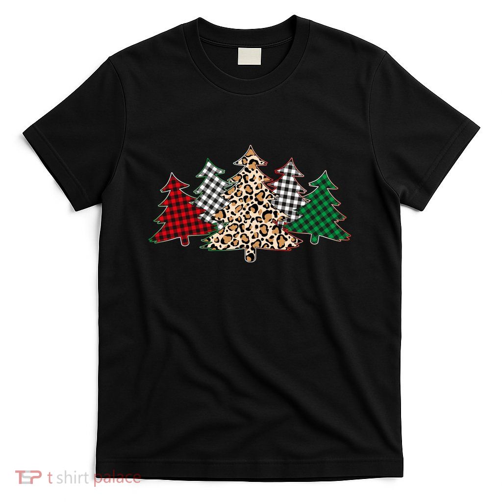Cute Christmas Tree Plaid Leopard Patterns T-Shirt