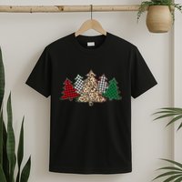 Cute Christmas Tree Plaid Leopard Patterns T-Shirt