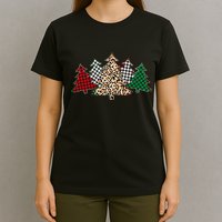 Cute Christmas Tree Plaid Leopard Patterns T-Shirt