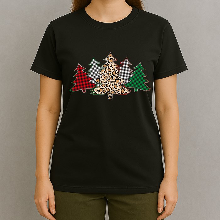 Cute Christmas Tree Plaid Leopard Patterns T-Shirt
